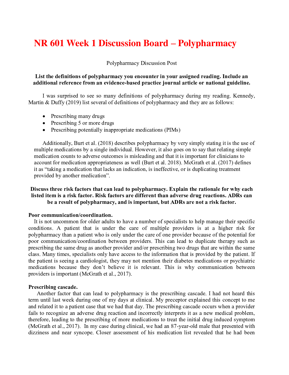 Preview of NR 601 Week 1 Discussion Board – Polypharmacy